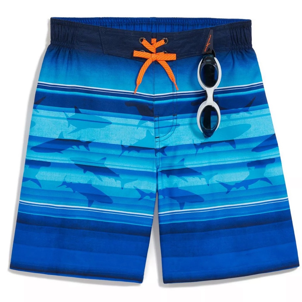 Zero Xposur boy’s blue shark print swim trunks size 14/16
